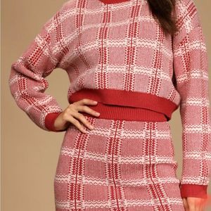 Lulus Rusty Rose Plaid Two-Piece Long Sleeve Sweater Dress Size M